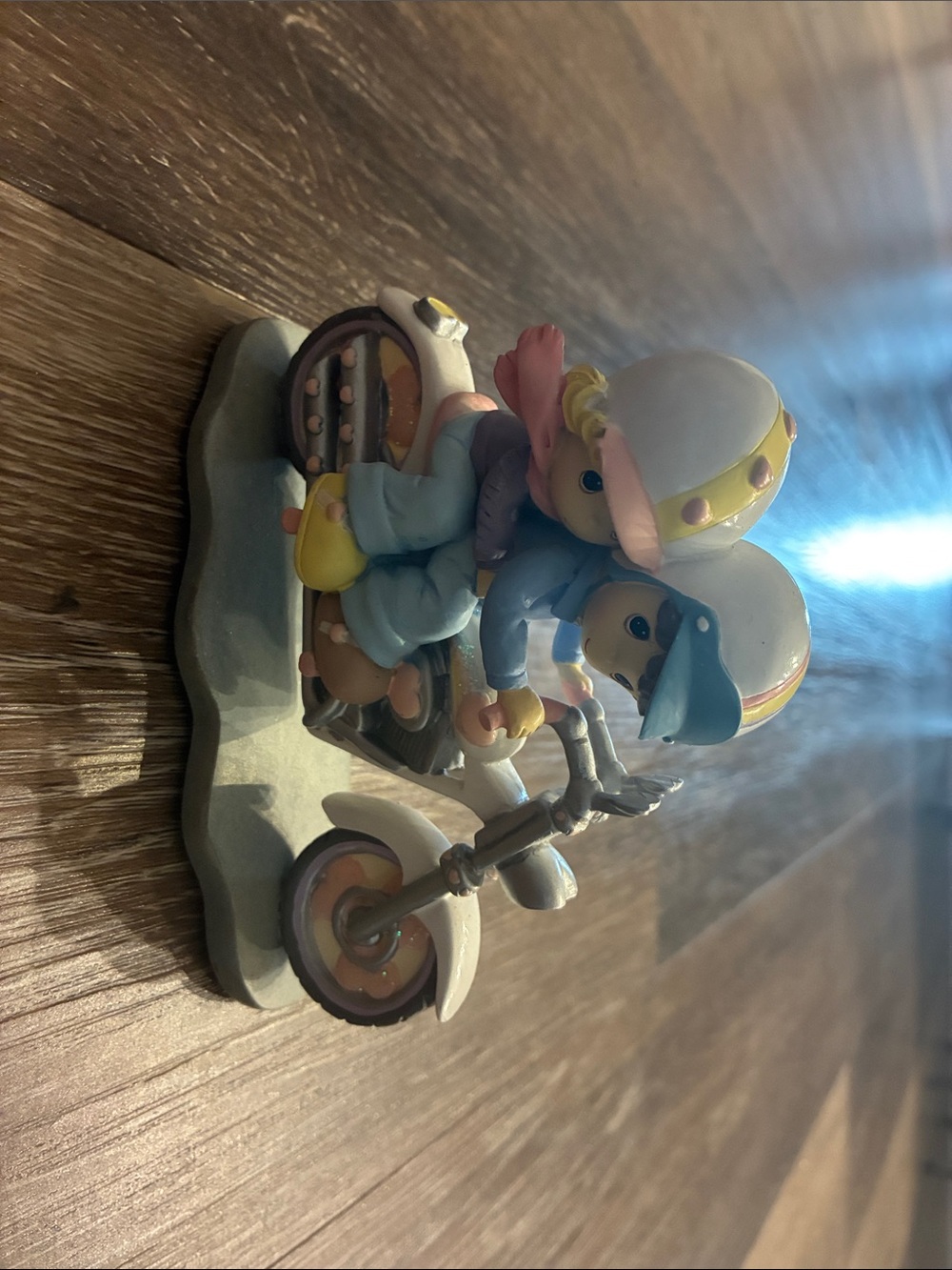 Precious Moments Blue & Pink Couple on Motorcycle Figurine